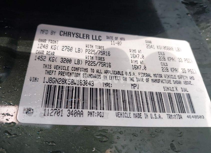 Photo 9 of 2008 Jeep Liberty SPORT (VIN 1J8GN28K58W183043)