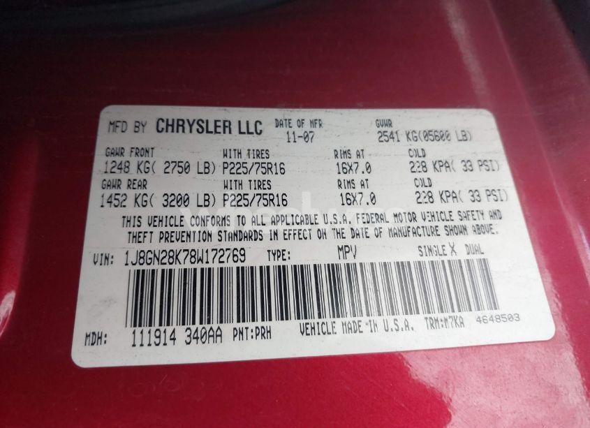 Photo 9 of 2008 Jeep Liberty SPORT (VIN 1J8GN28K78W172769)