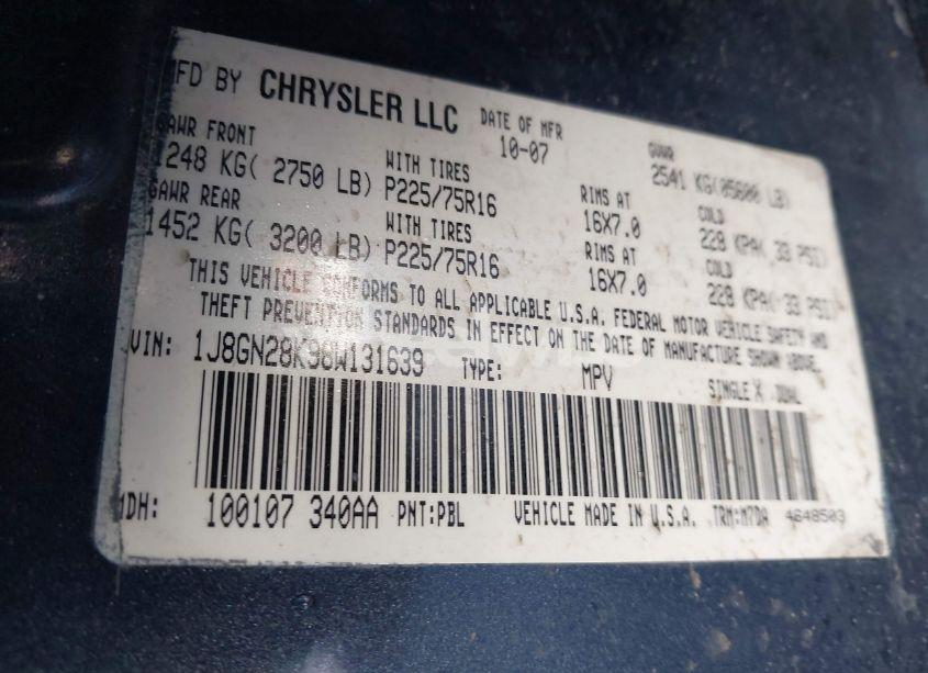 Photo 9 of 2008 Jeep Liberty SPORT (VIN 1J8GN28K98W131639)