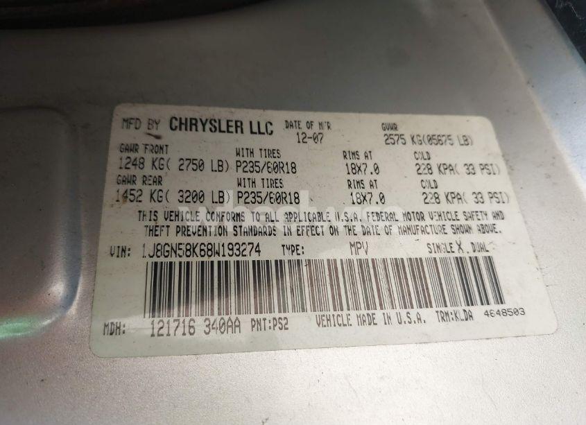 Photo 9 of 2008 Jeep Liberty LIMITED EDITION (VIN 1J8GN58K68W193274)