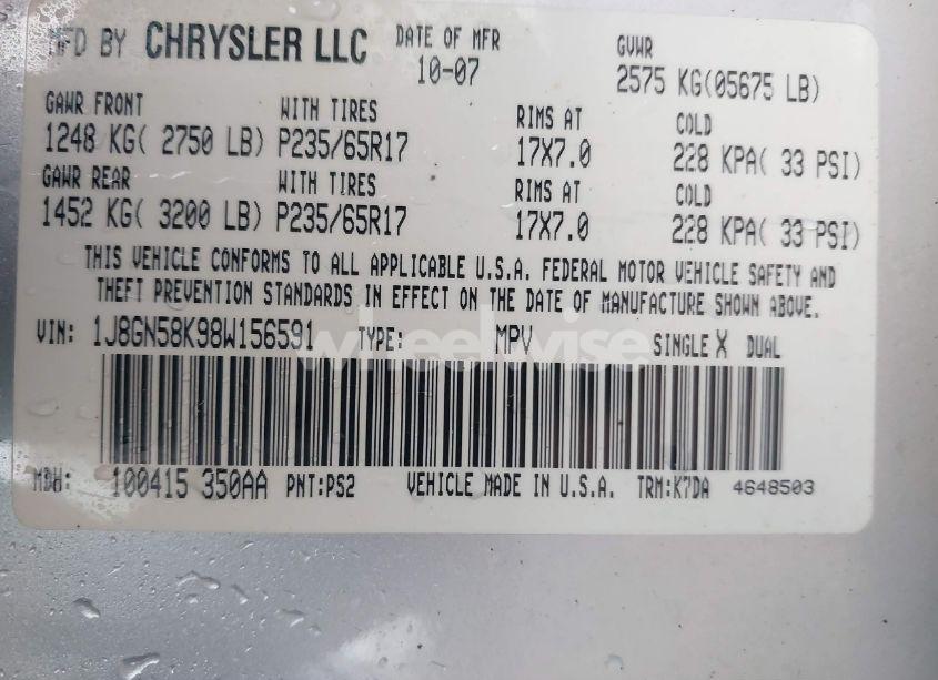 Photo 9 of 2008 Jeep Liberty LIMITED EDITION (VIN 1J8GN58K98W156591)