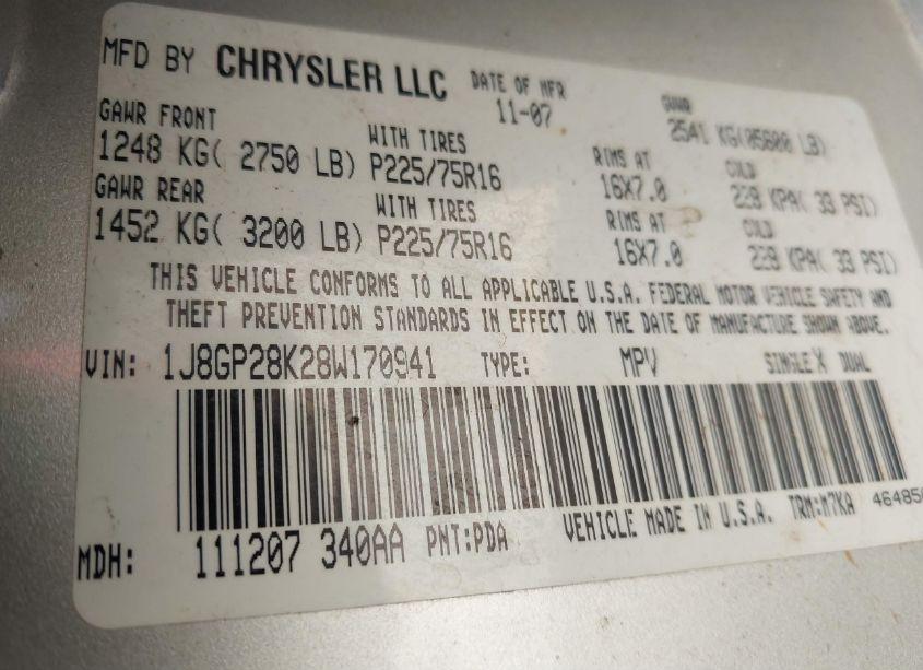 Photo 9 of 2008 Jeep Liberty SPORT (VIN 1J8GP28K28W170941)