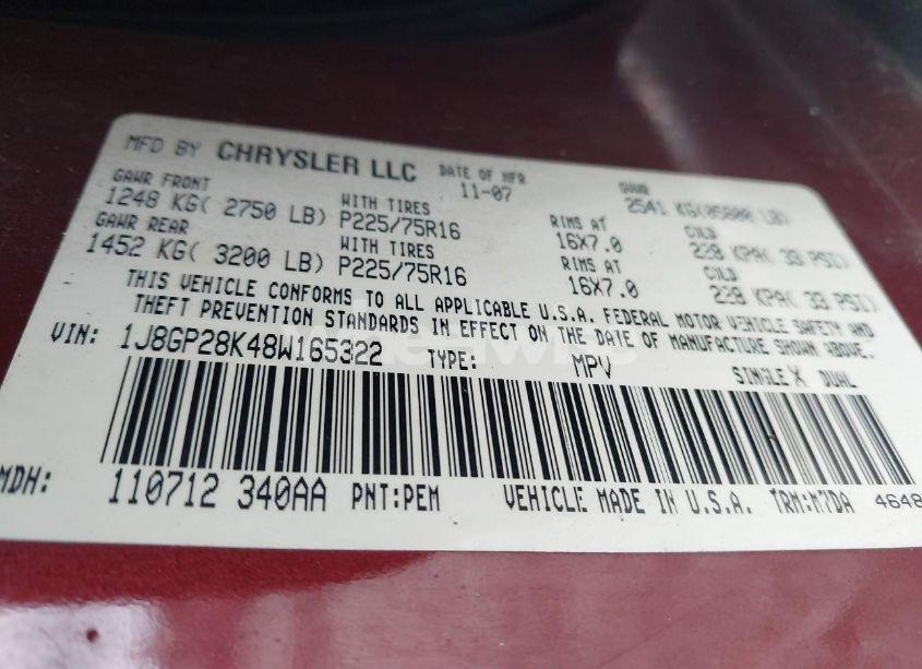 Photo 9 of 2008 Jeep Liberty SPORT (VIN 1J8GP28K48W165322)