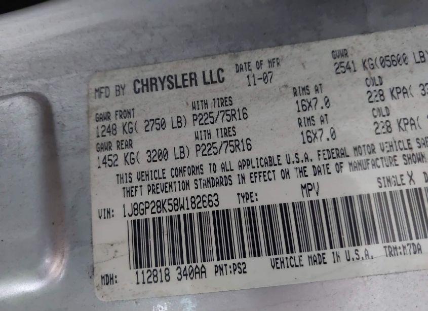 Photo 9 of 2008 Jeep Liberty SPORT (VIN 1J8GP28K58W182663)