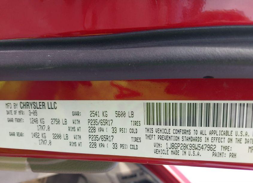 Photo 9 of 2009 Jeep Liberty SPORT (VIN 1J8GP28K99W547962)