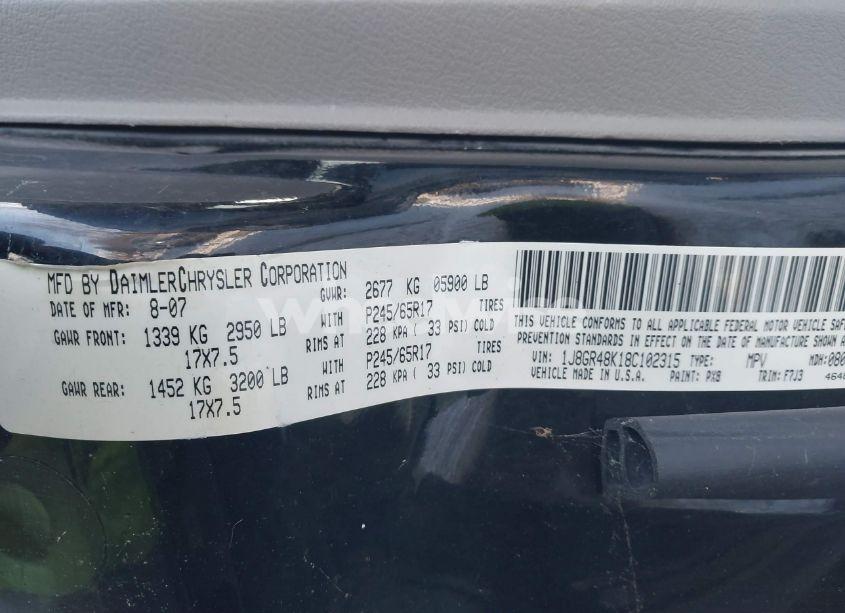 Photo 9 of 2008 Jeep Grand CHEROKEE LAREDO (VIN 1J8GR48K18C102315)