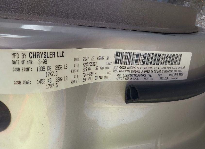 Photo 9 of 2008 Jeep Grand CHEROKEE LAREDO (VIN 1J8GR48K18C204083)