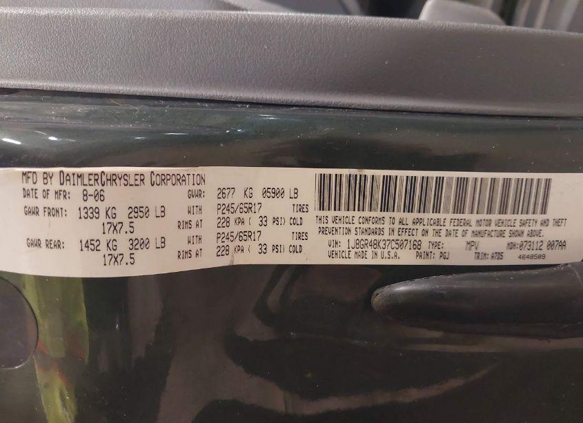 Photo 9 of 2007 Jeep Grand CHEROKEE LAREDO (VIN 1J8GR48K37C507168)