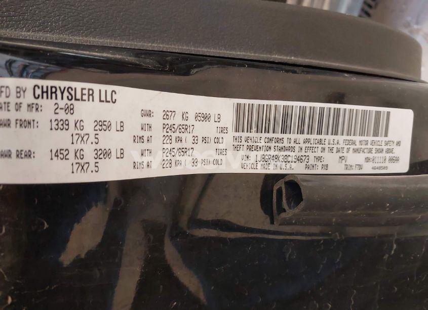 Photo 9 of 2008 Jeep Grand CHEROKEE LAREDO (VIN 1J8GR48K38C194673)