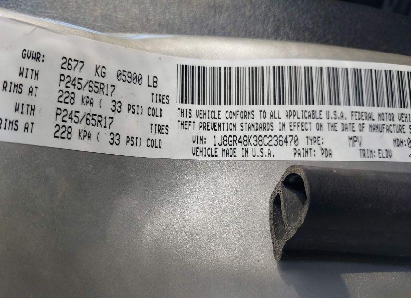 Photo 9 of 2008 Jeep Grand CHEROKEE LAREDO (VIN 1J8GR48K38C236470)