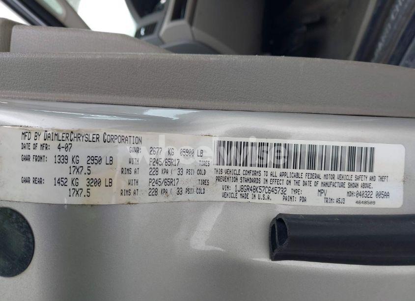 Photo 9 of 2007 Jeep Grand CHEROKEE LAREDO (VIN 1J8GR48K57C645732)