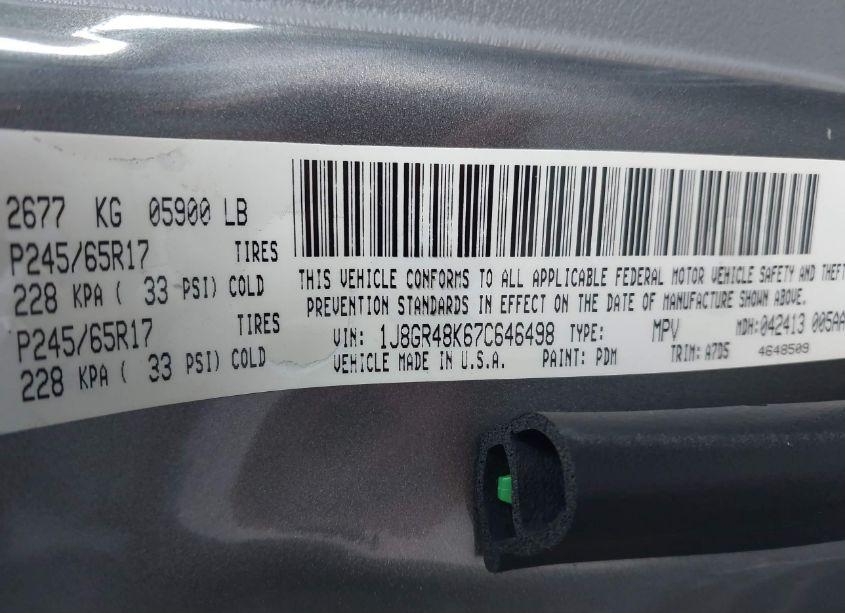 Photo 9 of 2007 Jeep Grand CHEROKEE LAREDO (VIN 1J8GR48K67C646498)