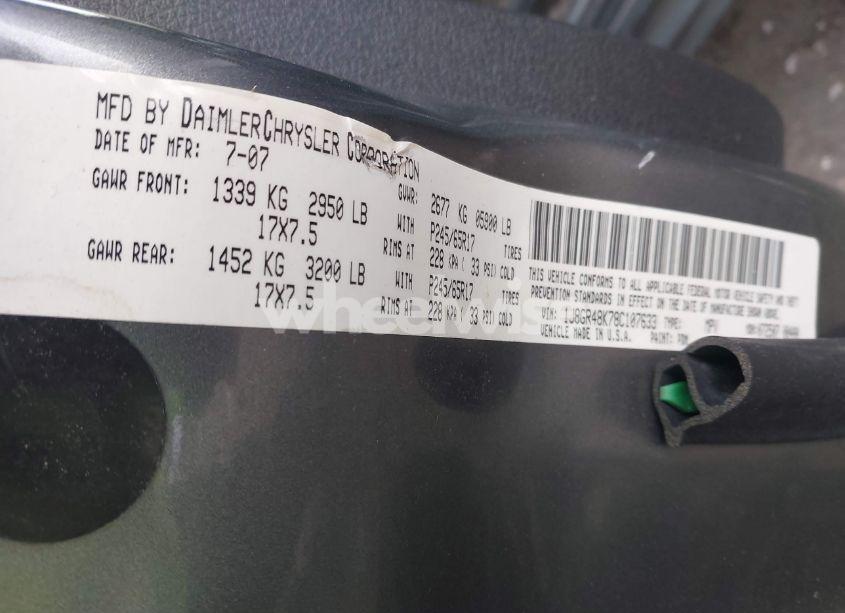 Photo 9 of 2008 Jeep Grand CHEROKEE LAREDO (VIN 1J8GR48K78C107633)