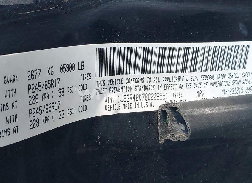 Photo 9 of 2008 Jeep Grand CHEROKEE LAREDO (VIN 1J8GR48K78C206551)