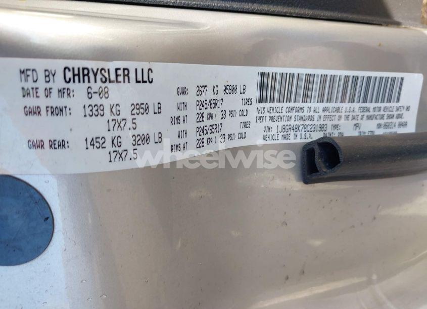 Photo 9 of 2008 Jeep Grand CHEROKEE LAREDO (VIN 1J8GR48K78C231983)