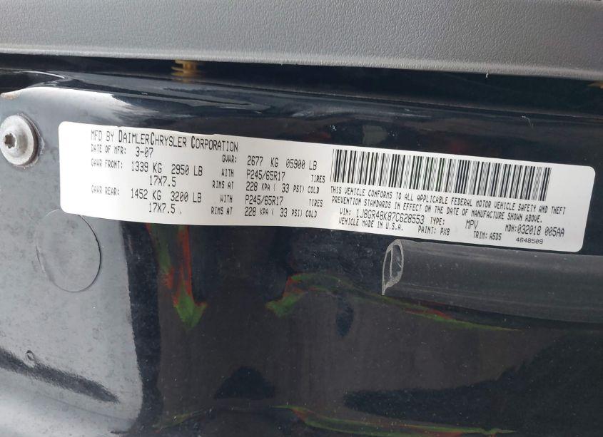 Photo 9 of 2007 Jeep Grand CHEROKEE LAREDO (VIN 1J8GR48K87C628553)