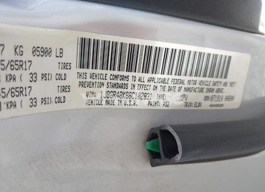 Photo 9 of 2008 Jeep Grand CHEROKEE LAREDO (VIN 1J8GR48K88C102831)