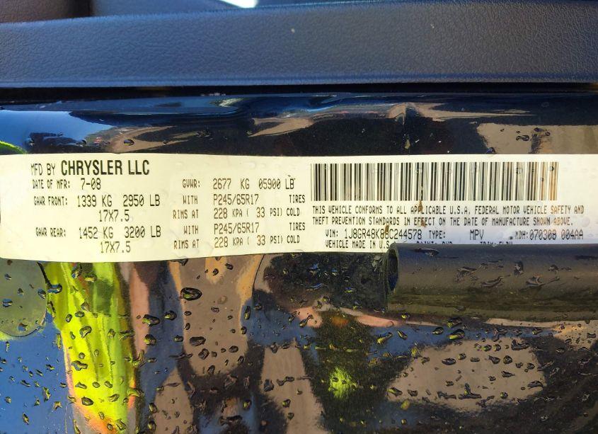 Photo 9 of 2008 Jeep Grand CHEROKEE LAREDO (VIN 1J8GR48K88C244578)