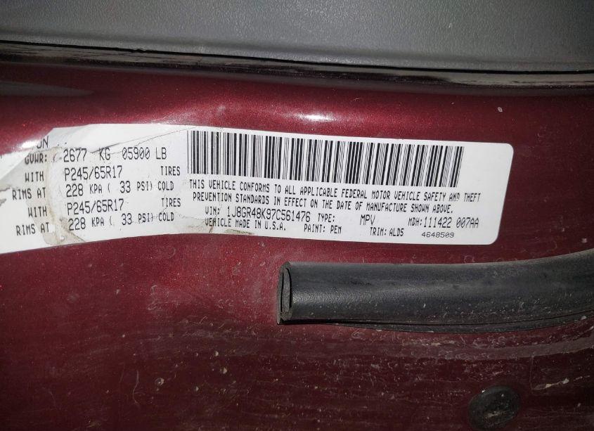 Photo 9 of 2007 Jeep Grand CHEROKEE LAREDO (VIN 1J8GR48K97C561476)