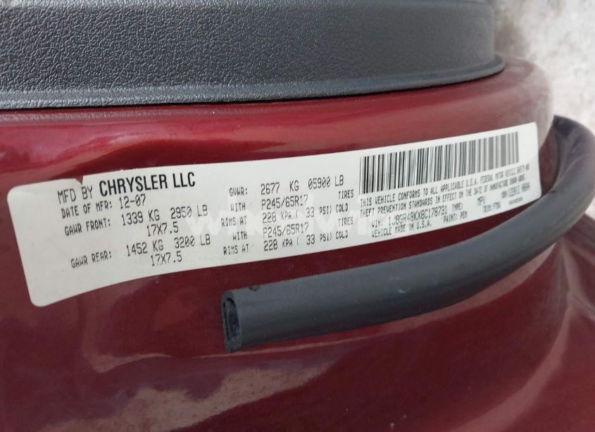 Photo 9 of 2008 Jeep Grand CHEROKEE LAREDO (VIN 1J8GR48KX8C178731)