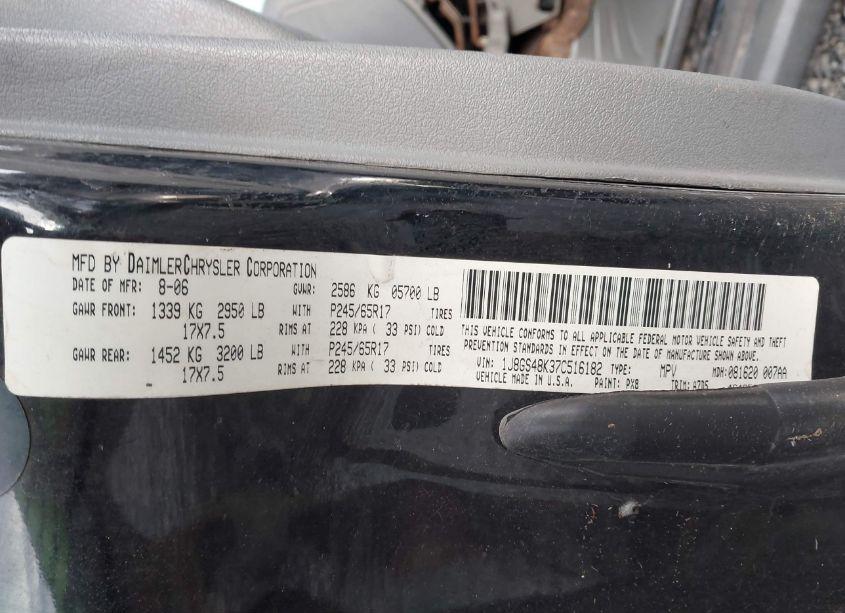 Photo 9 of 2007 Jeep Grand CHEROKEE LAREDO (VIN 1J8GS48K37C516182)