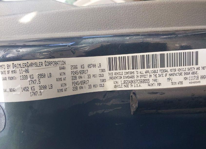 Photo 9 of 2007 Jeep Grand CHEROKEE LAREDO (VIN 1J8GS48K67C569555)