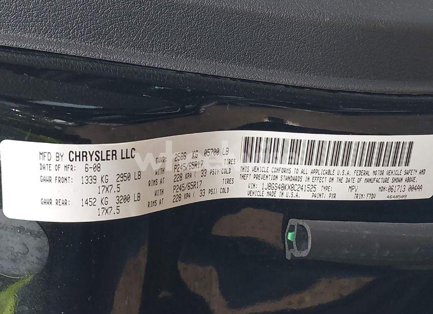 Photo 9 of 2008 Jeep Grand CHEROKEE LAREDO (VIN 1J8GS48KX8C241525)