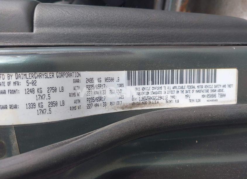 Photo 9 of 2002 Jeep Grand CHEROKEE LIMITED (VIN 1J8GW58N32C294112)