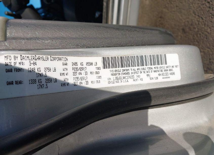 Photo 9 of 2004 Jeep Grand CHEROKEE OVERLAND (VIN 1J8GW68J44C370233)