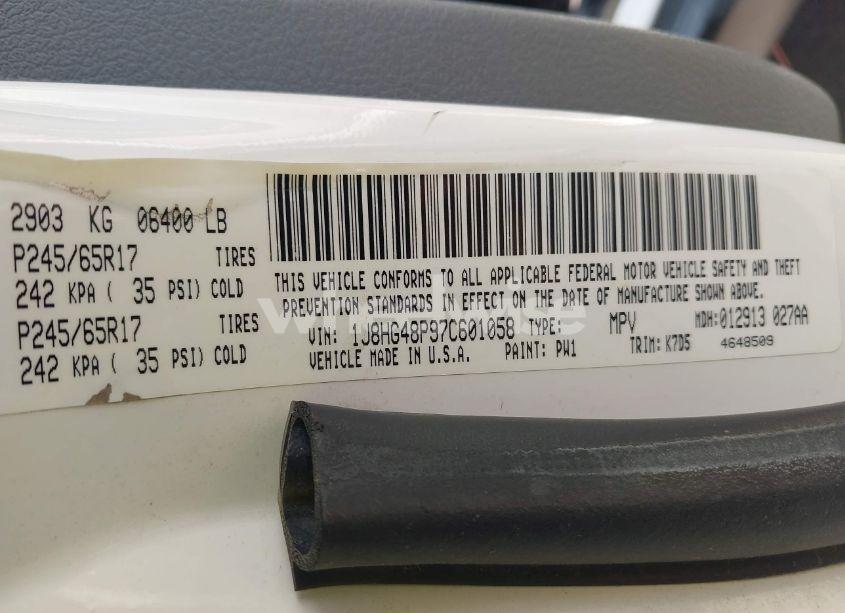 Photo 9 of 2007 Jeep Commander SPORT (VIN 1J8HG48P97C601058)