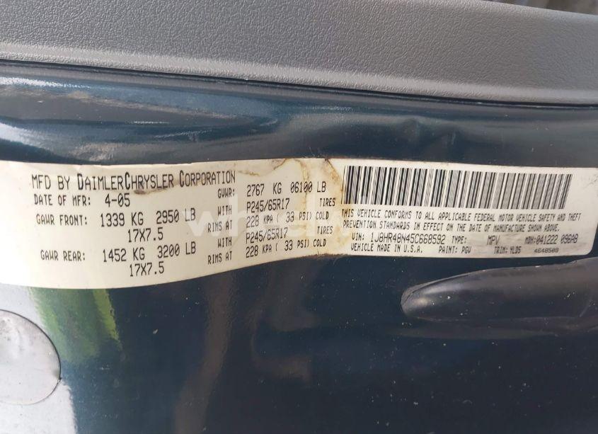 Photo 9 of 2005 Jeep Grand CHEROKEE LAREDO (VIN 1J8HR48N45C668592)