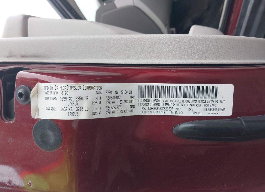 Photo 9 of 2007 Jeep Grand CHEROKEE LIMITED (VIN 1J8HR58207C523337)