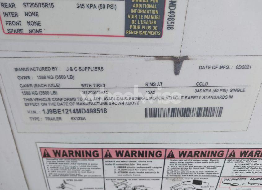 Photo 9 of 2021 J & B TRLR (VIN 1J9BE1214MD498518)