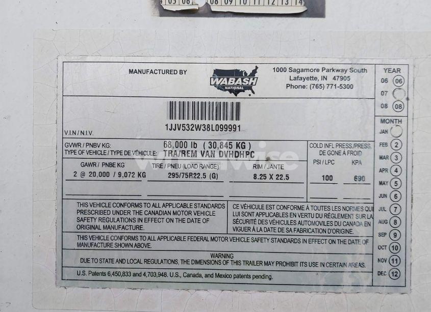 Photo 9 of 2008 Wabash National CORP WABASH NATIONAL CORP (VIN 1JJV532W38L099991)