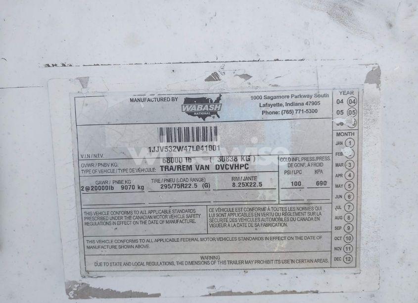 Photo 9 of 2007 Wabash National CORP WABASH NATIONAL CORP (VIN 1JJV532W47L041001)