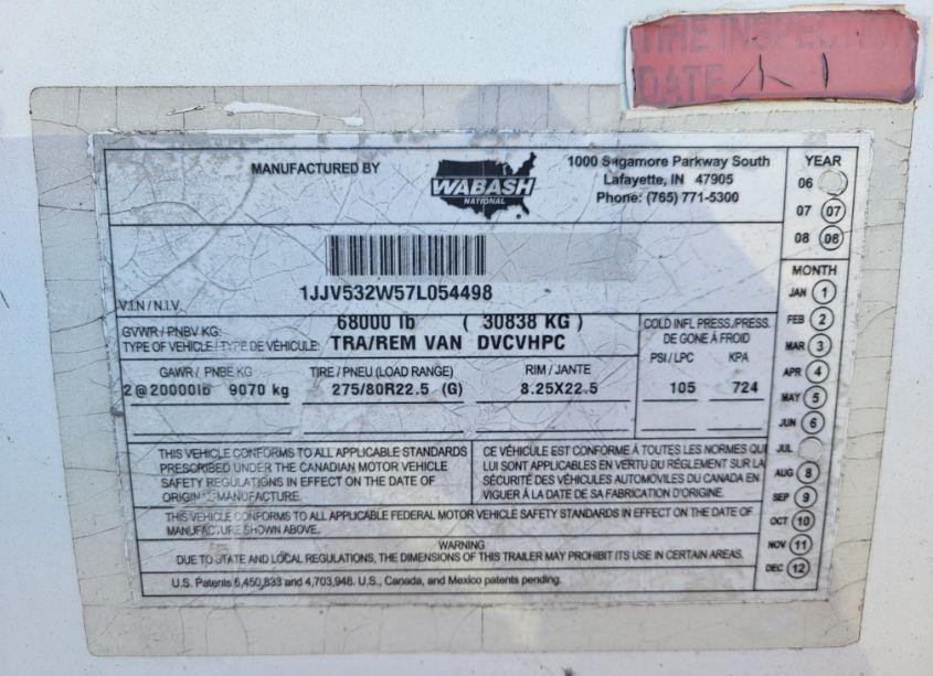 Photo 8 of 2007 Wabash National CORP TRAILER (VIN 1JJV532W57L054498)