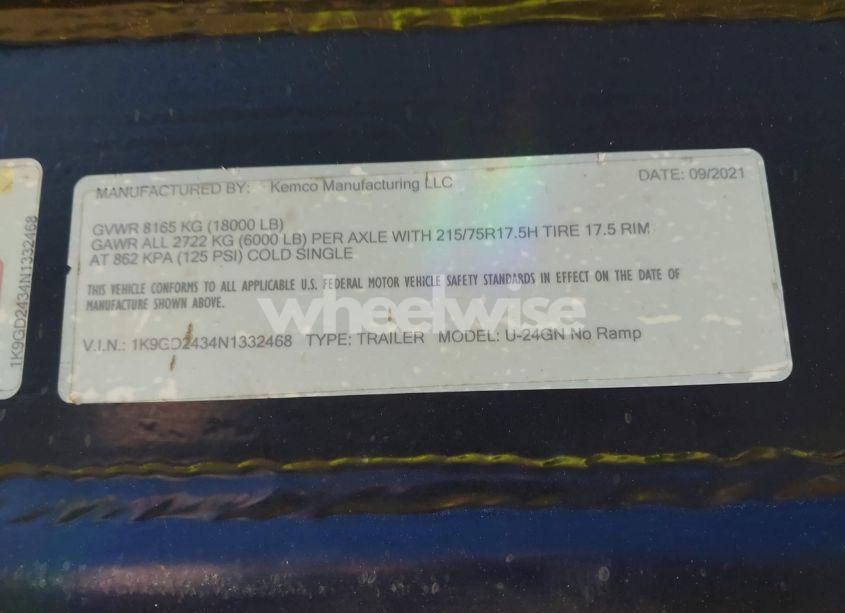 Photo 9 of 2022 Trailer Kemco U24GN (VIN 1K9GD2434N1332468)