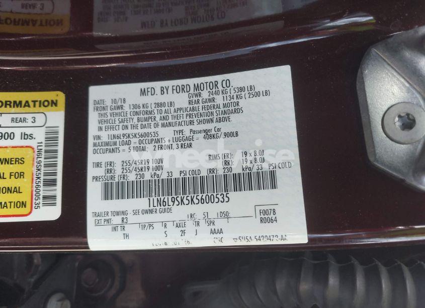 Photo 9 of 2019 Lincoln Continental SELECT (VIN 1LN6L9SK5K5600535)