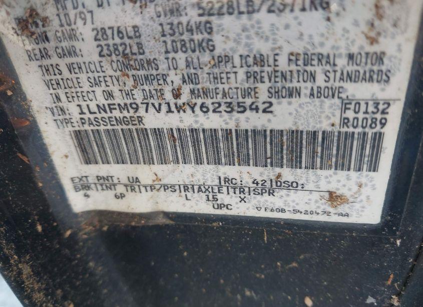 Photo 9 of 1998 Lincoln Continental (VIN 1LNFM97V1WY623542)