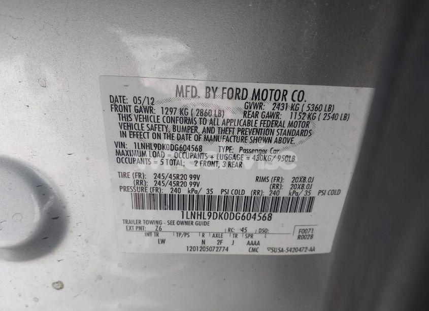 Photo 9 of 2013 Lincoln Mks (VIN 1LNHL9DK0DG604568)