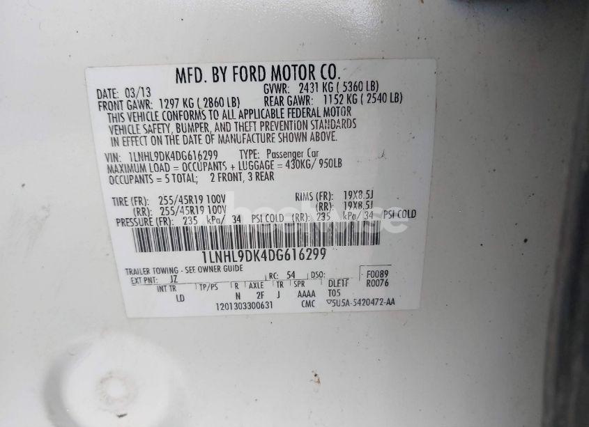 Photo 9 of 2013 Lincoln Mks (VIN 1LNHL9DK4DG616299)