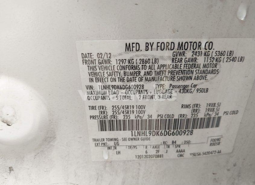 Photo 9 of 2013 Lincoln Mks (VIN 1LNHL9DK6DG600928)