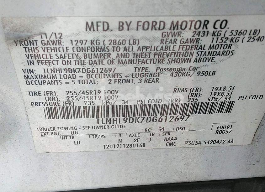 Photo 9 of 2013 Lincoln Mks (VIN 1LNHL9DK7DG612697)