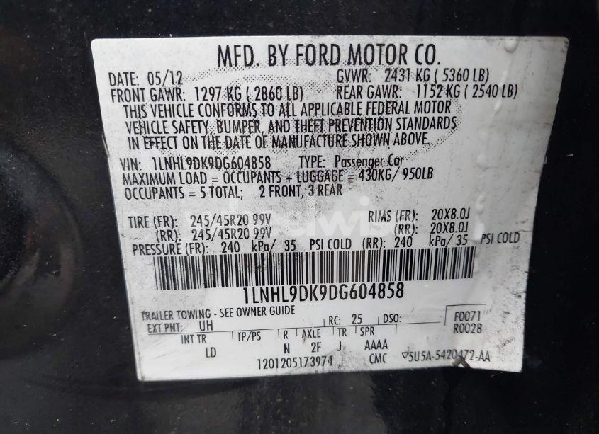 Photo 9 of 2013 Lincoln Mks (VIN 1LNHL9DK9DG604858)