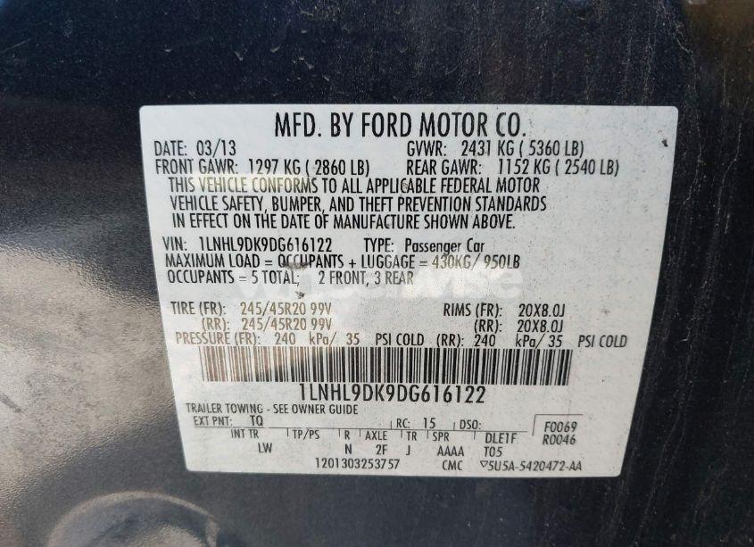 Photo 9 of 2013 Lincoln Mks (VIN 1LNHL9DK9DG616122)