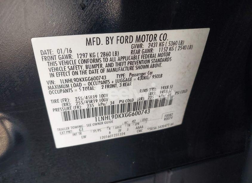 Photo 9 of 2016 Lincoln Mks (VIN 1LNHL9DKXGG600743)