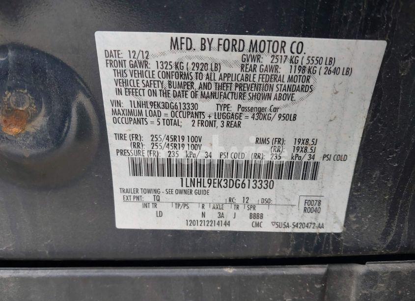 Photo 9 of 2013 Lincoln Mks (VIN 1LNHL9EK3DG613330)