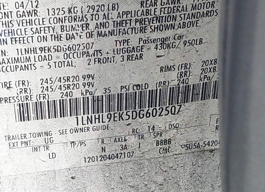 Photo 9 of 2013 Lincoln Mks (VIN 1LNHL9EK5DG602507)