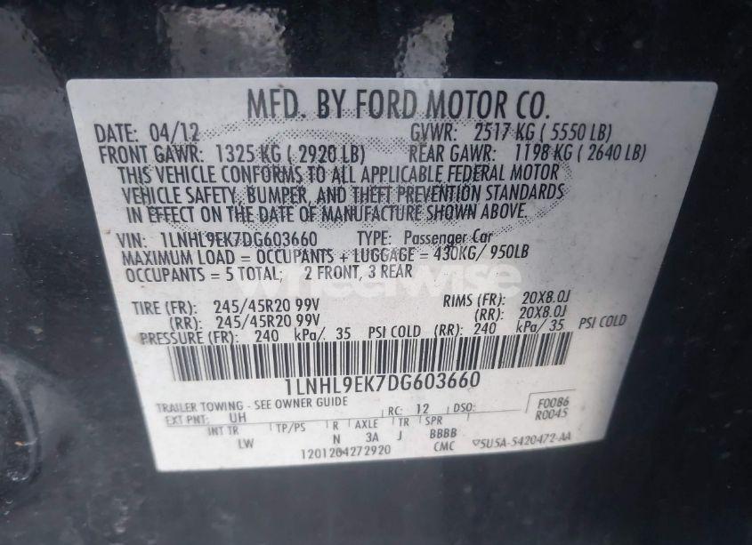 Photo 9 of 2013 Lincoln Mks (VIN 1LNHL9EK7DG603660)