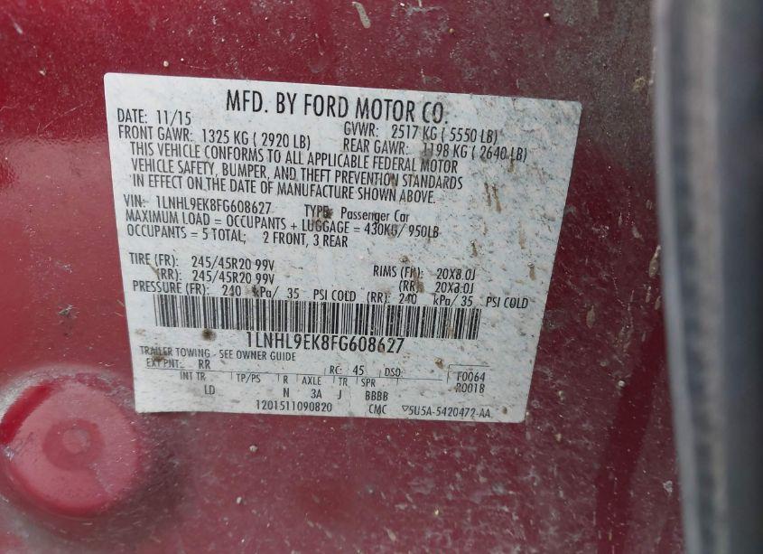 Photo 9 of 2015 Lincoln Mks N/A (VIN 1LNHL9EK8FG608627)